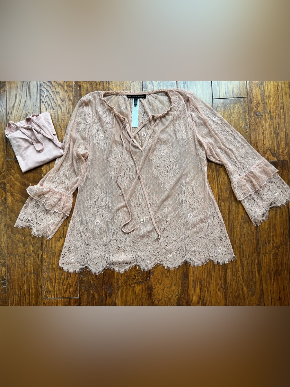 White House Black Market Dusty Rose Lace Tie-Front Blouse